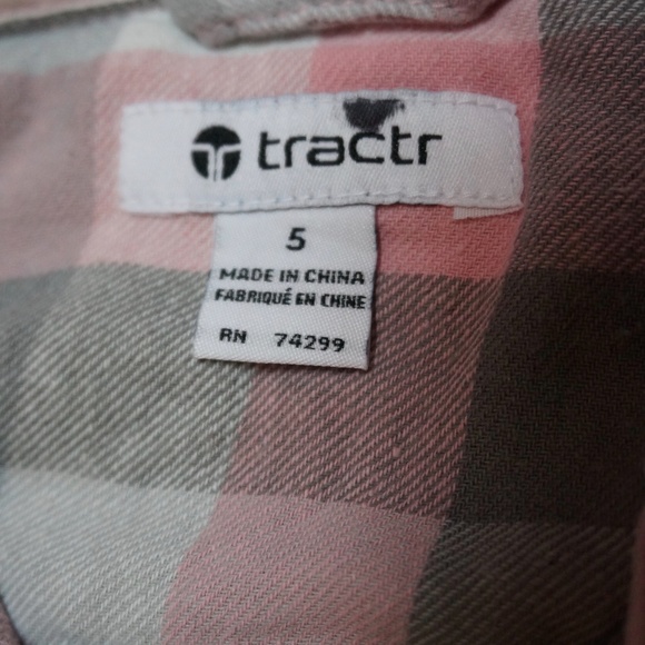 Girls Size 5 Tractr Pink/Grey/White Plaid Button-up Shirt - Picture 2 of 3
